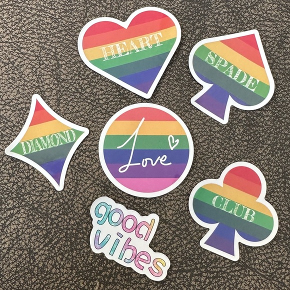 NEW NWOT Set of 6 rainbow stickers - card deck suits and good vibes - Picture 3 of 6